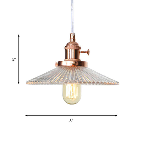 Vintage Stylish Clear Ribbed Glass Saucer Pendant Lighting - 1 Head Ceiling Fixture For Coffee Shop