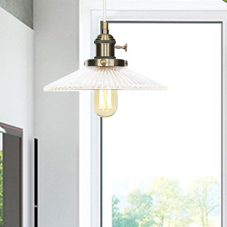 Vintage Stylish Clear Ribbed Glass Saucer Pendant Lighting - 1 Head Ceiling Fixture For Coffee Shop