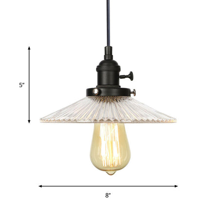 Vintage Stylish Clear Ribbed Glass Saucer Pendant Lighting - 1 Head Ceiling Fixture For Coffee Shop