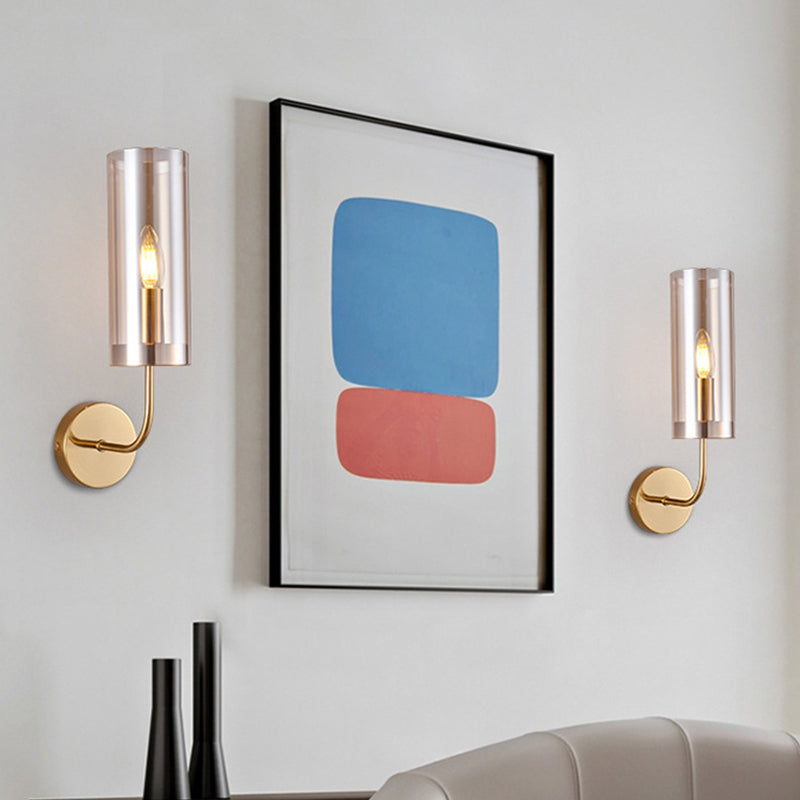 Modern Tubular Sconce: Cognac/Light Blue Glass Wall Mounted Light Fixture