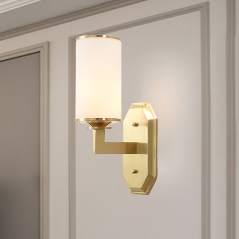 Modern Opal Glass Sconce Light - Gold Wall Lighting Fixture With Metal Arm