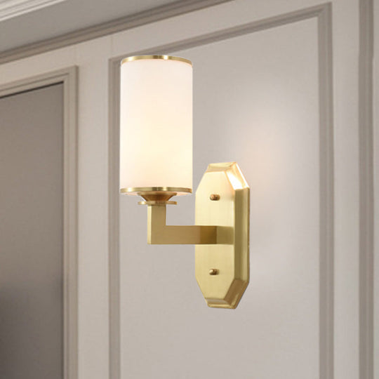 Modern Opal Glass Sconce Light - Gold Wall Lighting Fixture With Metal Arm