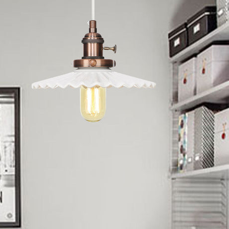 Scalloped Edge Hanging Light Fixture - Ceramic Pendant Ceiling For Industrial Dining Rooms (1 Bulb)