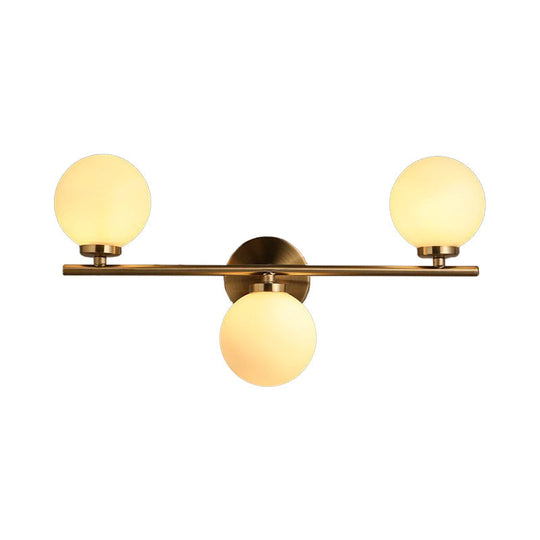 Gold Round Wall Mounted Sconce With Milky Glass Shade - Modernism 3 Heads Lighting