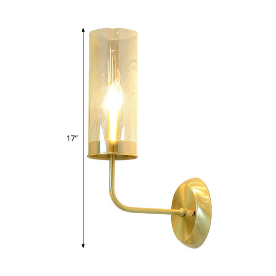 Curvy Metal Wall Lamp: Simple 1-Head Brass Sconce With Clear Glass Shade