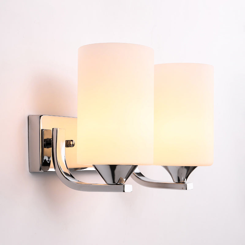 Modernist Chrome Wall Mounted Sconce Light With 2 Milky Glass Heads