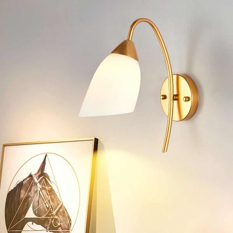 Modern Gold Wall Mount Sconce With Flare White Glass Shade For Bedroom