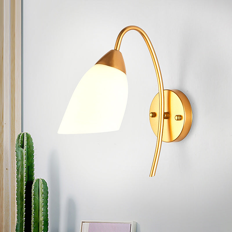 Modern Gold Wall Mount Sconce With Flare White Glass Shade For Bedroom