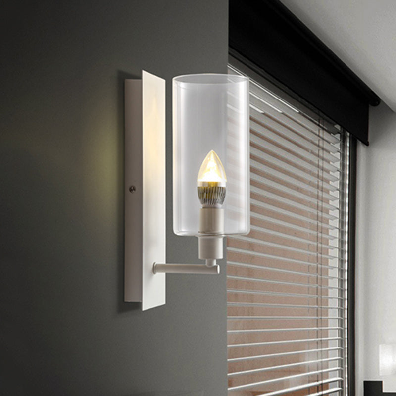 Minimalist Metal Candle Wall Lamp With Clear Glass Shade - White 1-Head Sconce Light Fixture