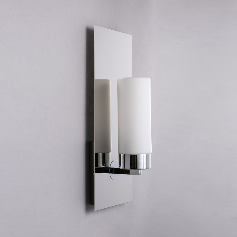 Modern Opal Glass Tube Wall Sconce Light With Chrome Finish And Metal Backplate