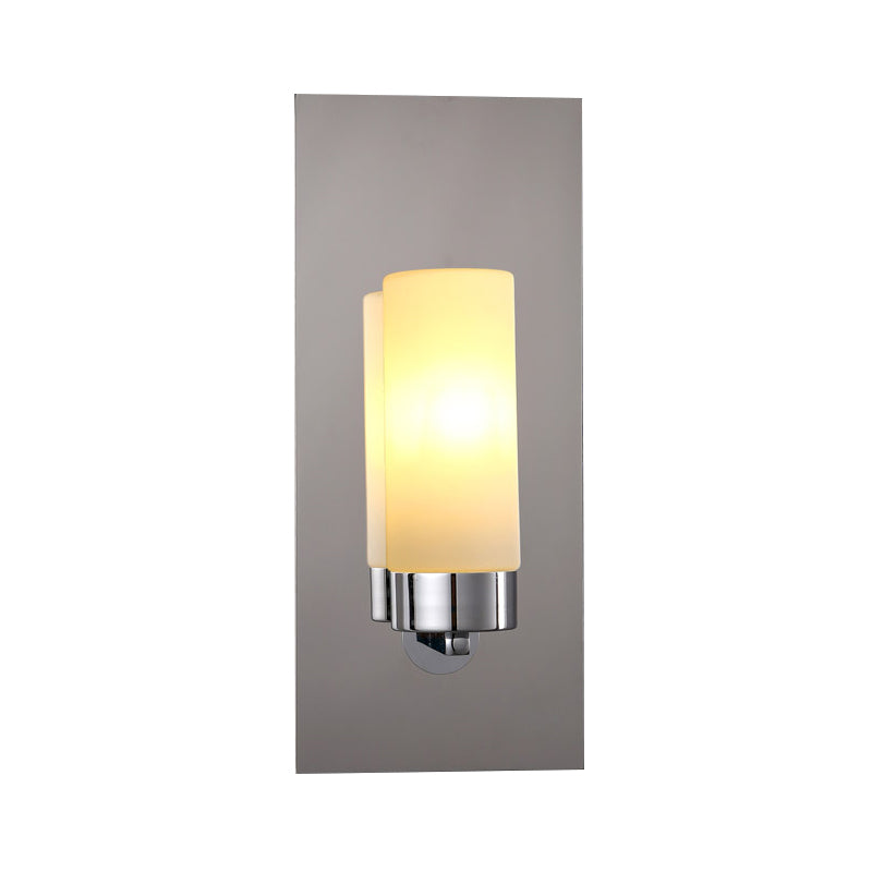 Modern Opal Glass Tube Wall Sconce Light With Chrome Finish And Metal Backplate