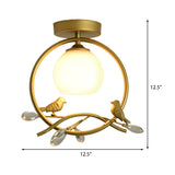 Modern Gold Metal Ring Flush Mount With Glass Dome Lampshade And 1 Bulb