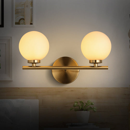 Modern Gold Wall Sconce With Milky Glass Shade For Bedside Lighting - 2 Bulbs Included