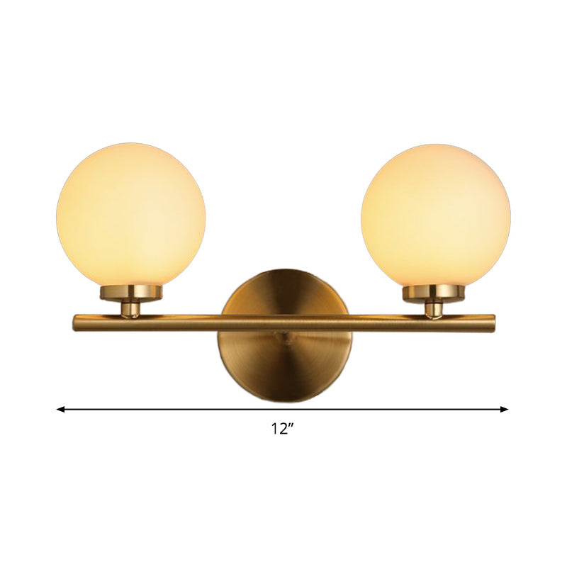 Modern Gold Wall Sconce With Milky Glass Shade For Bedside Lighting - 2 Bulbs Included