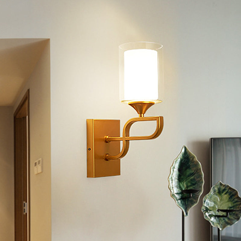 Gold Contemporary Armed Wall Sconce With Opal Glass Shade And 1 Bulb
