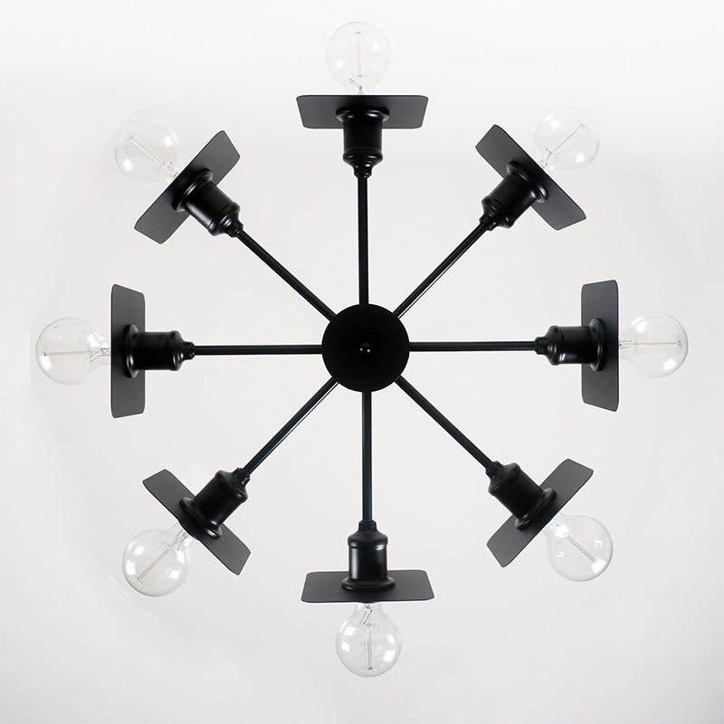Industrial Metal Square Chandelier Lighting - 8-Head Black Ceiling Fixture for Restaurants