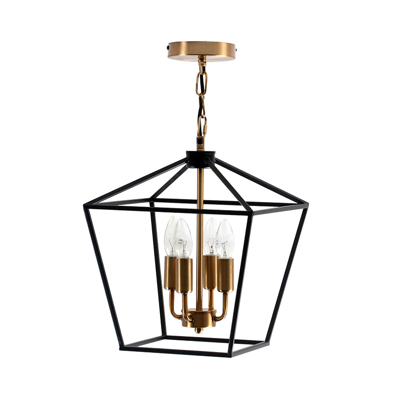 Industrial 4-Light Pendant Chandelier With Wire Cage Shade