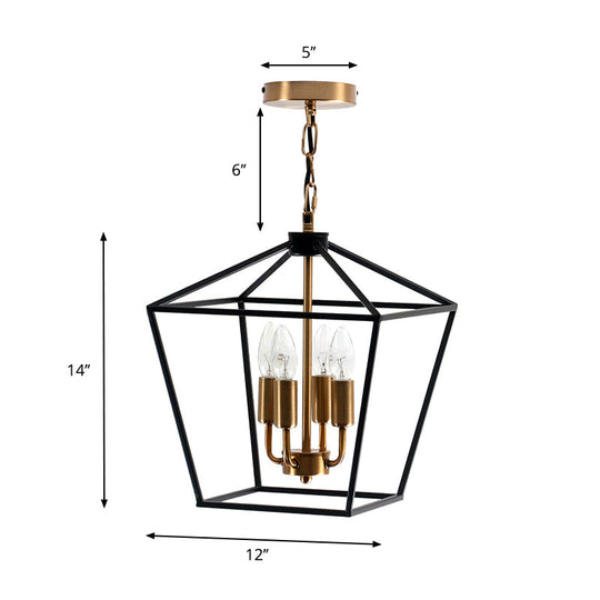 Industrial 4-Light Pendant Chandelier With Wire Cage Shade