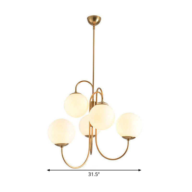Modern Gold Finish 6-Head Chandelier With Frosted Glass Sphere Shade