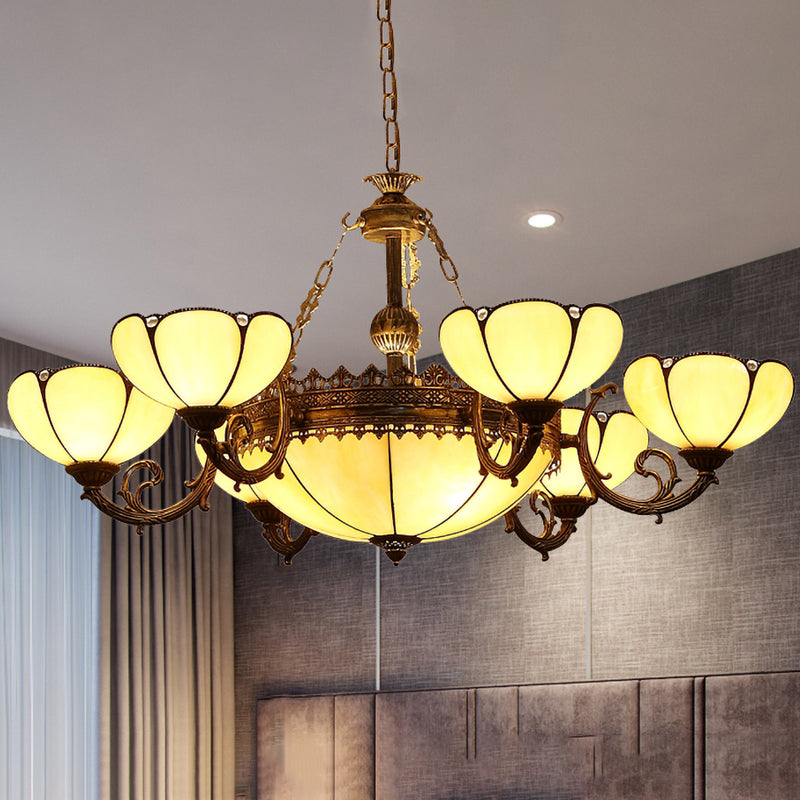 Yellow Glass Pendant Chandelier with Baroque Design - 8 Lights, Black Drop Lamp for Bedroom