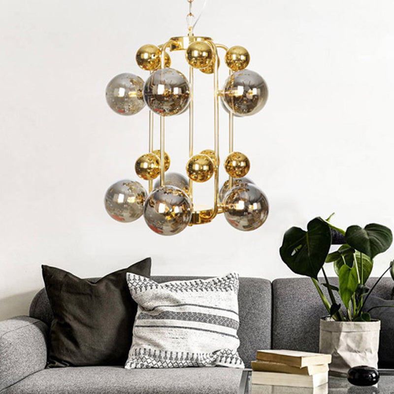 Contemporary Led Ceiling Chandelier: Global Hanging Lights In Amber/Smoke Gray Glass (10 Lights)