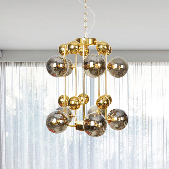 Contemporary Led Ceiling Chandelier: Global Hanging Lights In Amber/Smoke Gray Glass (10 Lights)