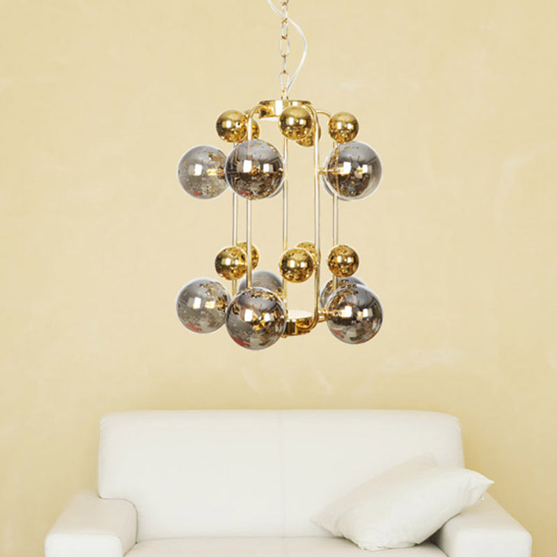 Contemporary Led Ceiling Chandelier: Global Hanging Lights In Amber/Smoke Gray Glass (10 Lights)