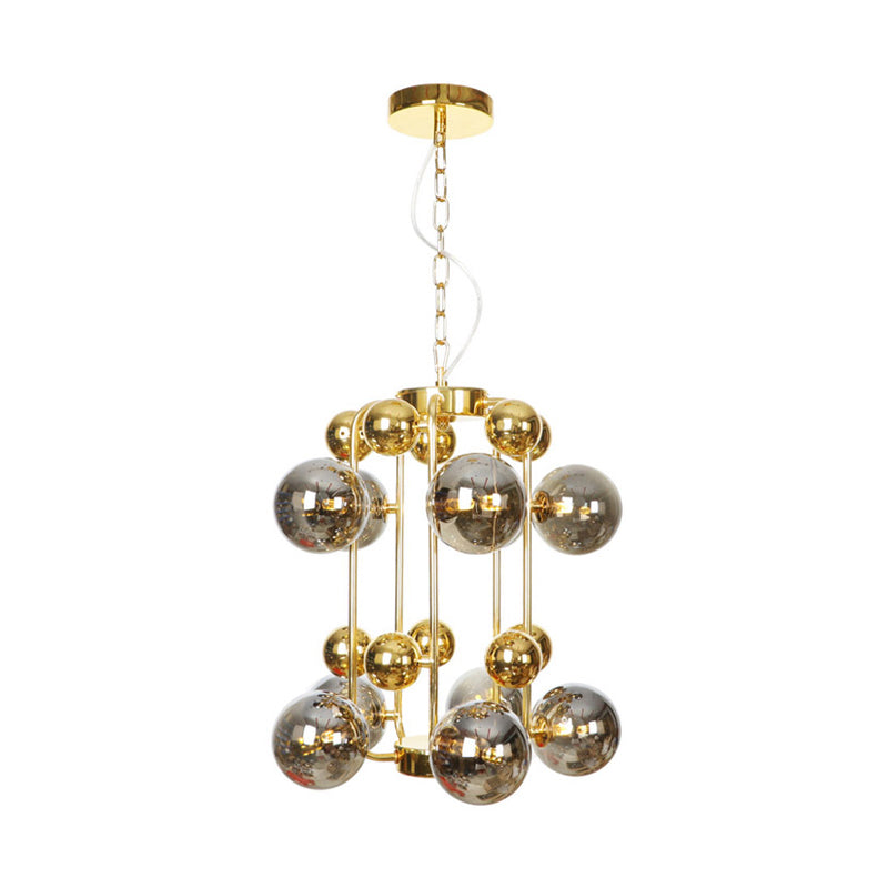 Contemporary Led Ceiling Chandelier: Global Hanging Lights In Amber/Smoke Gray Glass (10 Lights)