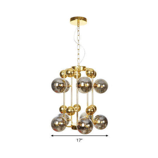 Contemporary Led Ceiling Chandelier: Global Hanging Lights In Amber/Smoke Gray Glass (10 Lights)