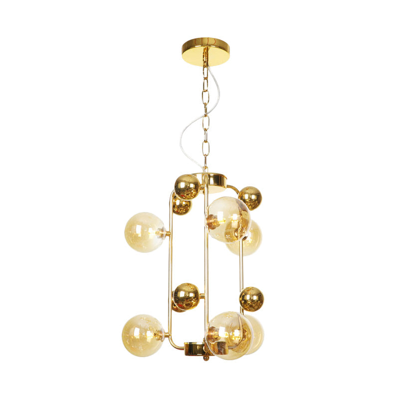 Contemporary Led Ceiling Chandelier: Global Hanging Lights In Amber/Smoke Gray Glass (10 Lights)