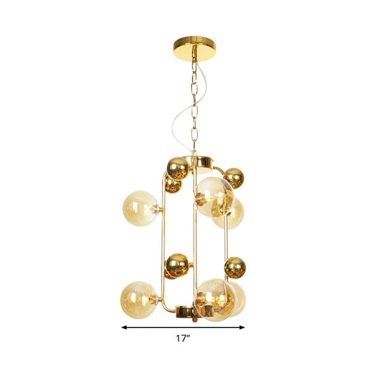 Contemporary Led Ceiling Chandelier: Global Hanging Lights In Amber/Smoke Gray Glass (10 Lights)
