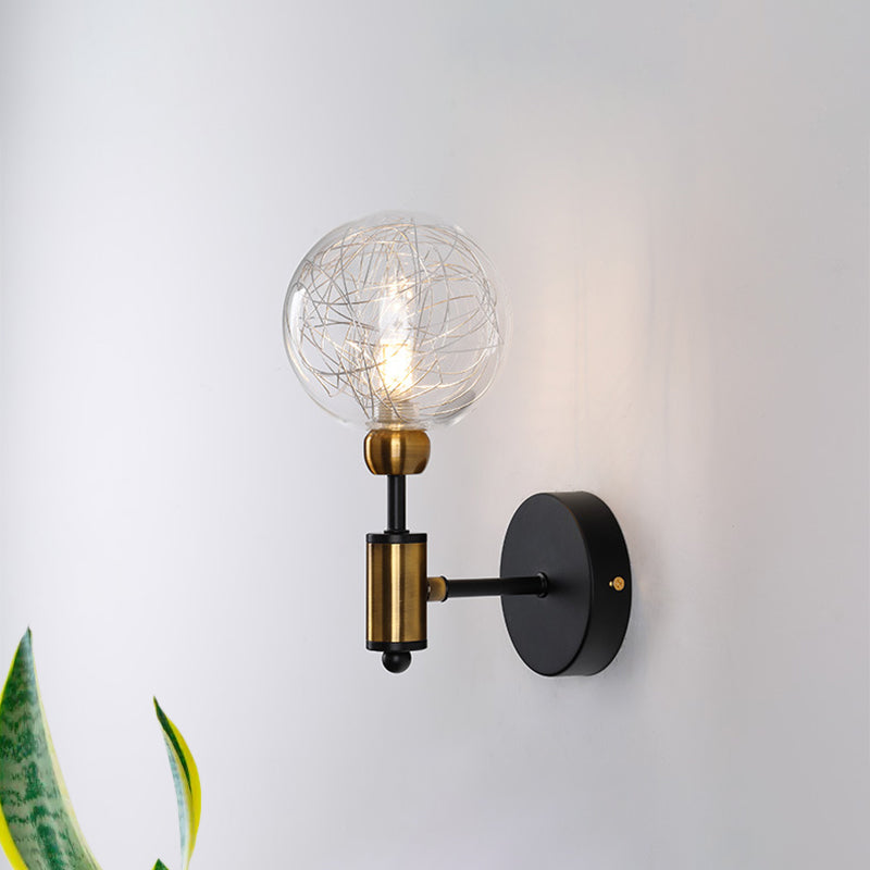 Industrial Style 1/2-Light Bedroom Sconce Wall Lamp - Black/Brass Finish With Clear Glass Shade 1 /