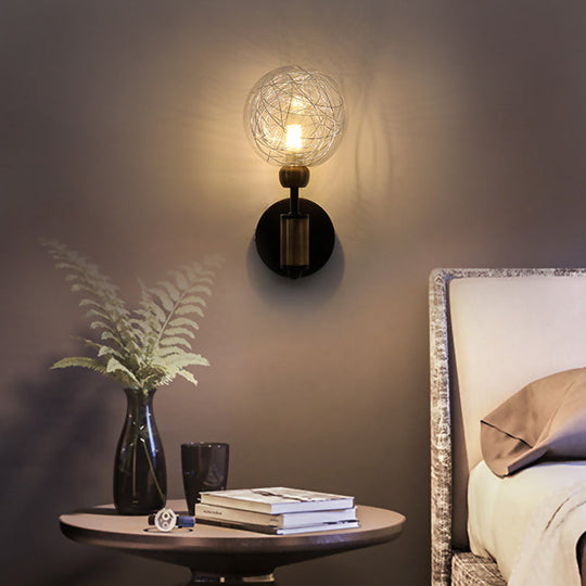 Industrial Style 1/2-Light Bedroom Sconce Wall Lamp - Black/Brass Finish With Clear Glass Shade