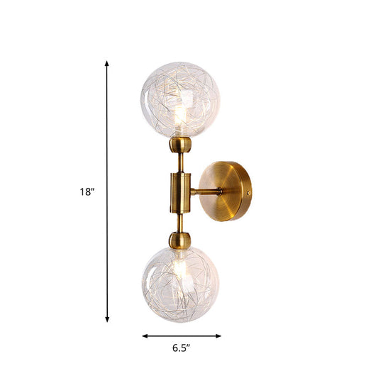 Industrial Style 1/2-Light Bedroom Sconce Wall Lamp - Black/Brass Finish With Clear Glass Shade
