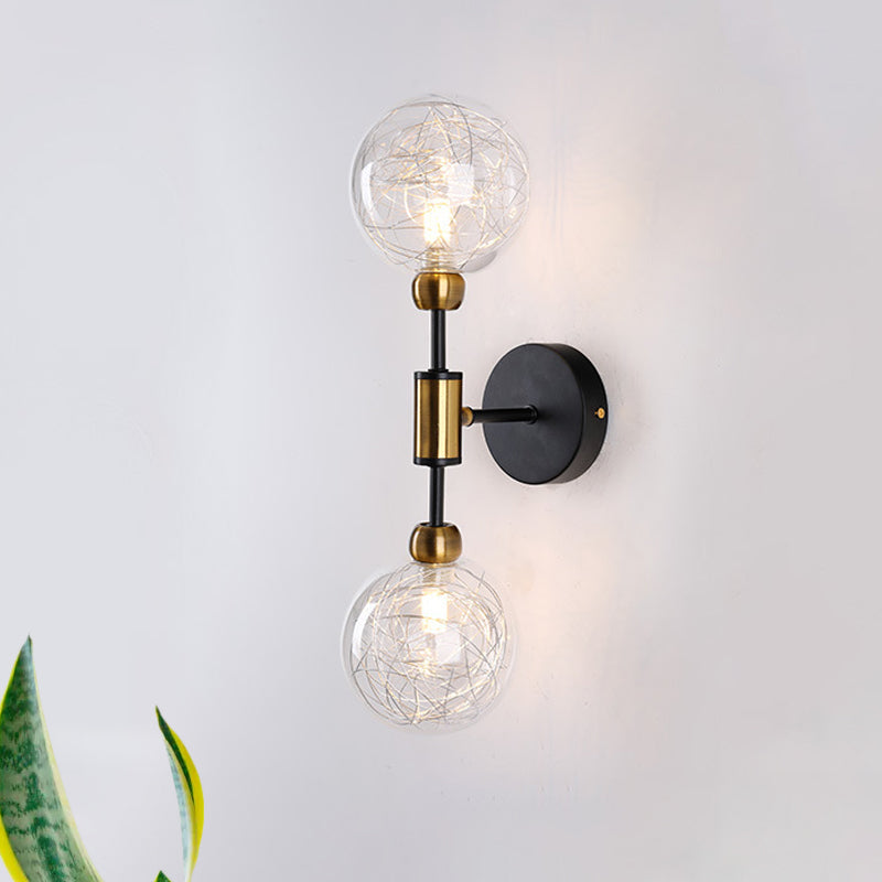 Industrial Style 1/2-Light Bedroom Sconce Wall Lamp - Black/Brass Finish With Clear Glass Shade 2 /