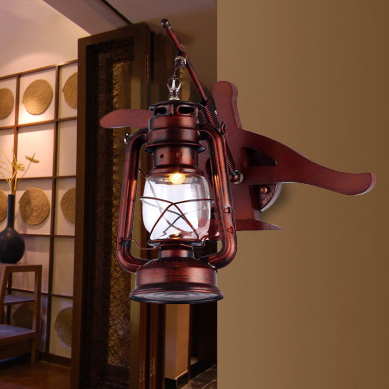 Rustic Farmhouse Lantern Sconce In Weathered Copper - 1 Light Wall Lamp For Hallways