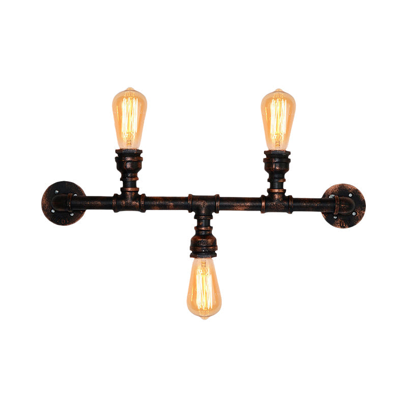 Industrial Metal Wall Sconce With 3 Exposed Copper Heads - Weathered Vintage Style Water Pipe Lamp