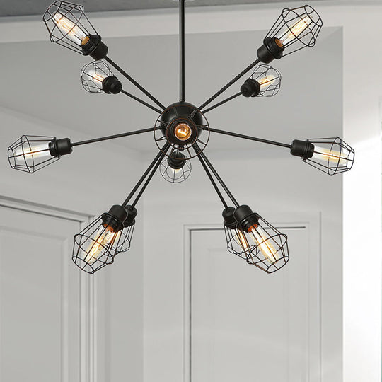 Black Metal Farmhouse Style Pendant Light with Cage Shade
