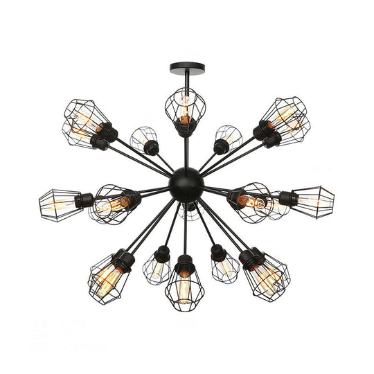 Farmhouse Style Black Pendant Light With Metal Cage Shade - 9/12/15 Lights Restaurant Chandelier