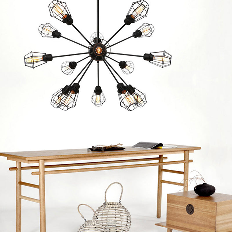 Black Metal Farmhouse Style Pendant Light with Cage Shade