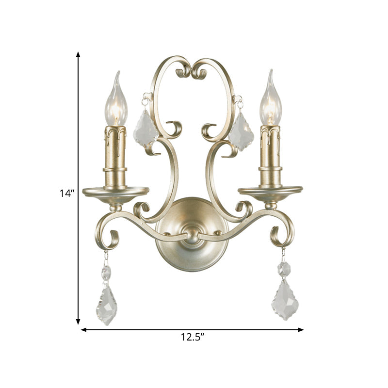 Traditional Crystal Candlestick Rust/Aged Silver Wall Sconce Light Fixture - Elegant Living Room