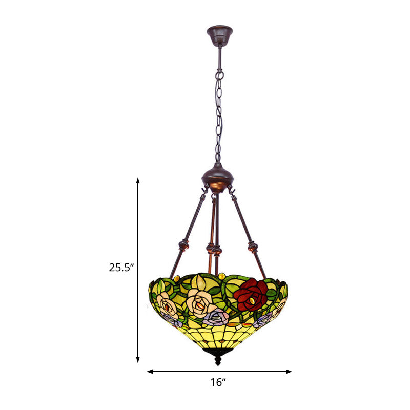 Victorian Flower Hanging Chandelier - Cut Glass Ceiling Lamp (Red/Yellow/Orange)