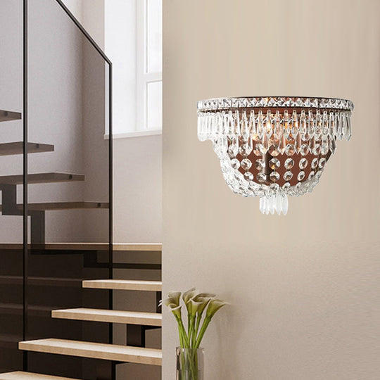 Traditional Style Crystal Beaded Sconce - 1-Light Wall Lighting Idea For Living Room Brown