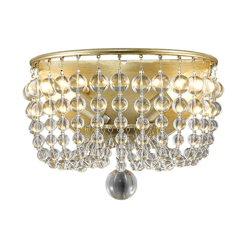 Clear Crystal Beaded Wall Lamp With 1 Light In Brass - Lodge Style Sconce For Living Room