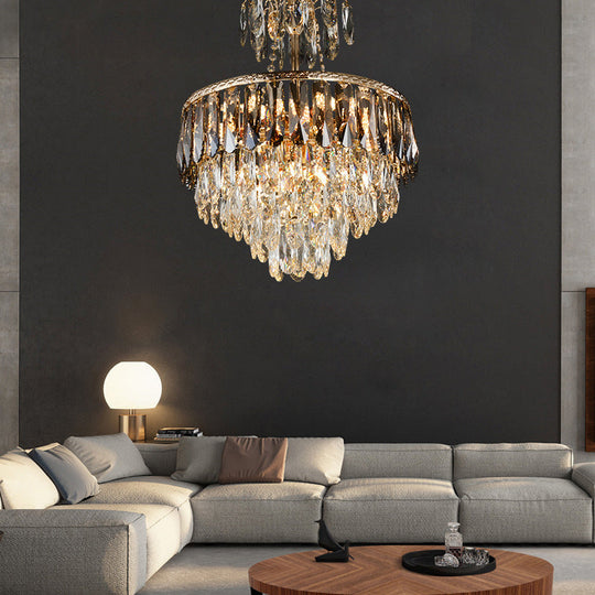 Contemporary 8-Head Crystal Tiered Chandelier - Gold Ceiling Pendant Light for Living Room