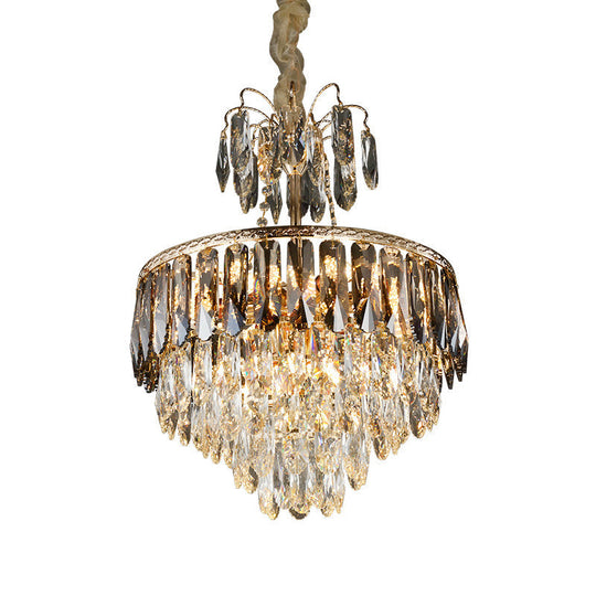 Contemporary Crystal Tiered Chandelier - 8 Head Gold Pendant Lighting For Living Room