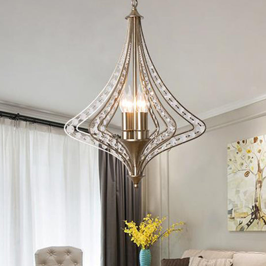 Contemporary Crystal Pendant Light Kit - Laser Cut Ceiling Chandelier with 5 Heads in Satin Nickel
