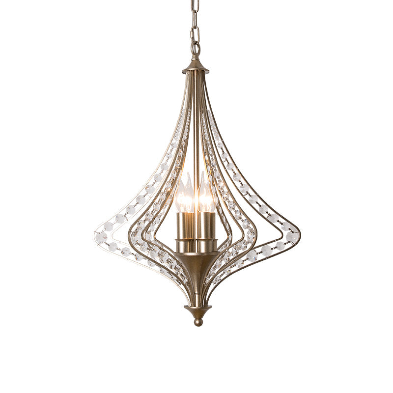 Contemporary Crystal Pendant Light Kit - Laser Cut Ceiling Chandelier with 5 Heads in Satin Nickel