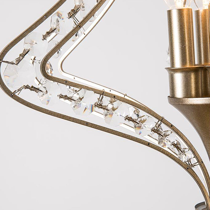 Contemporary Crystal 5-Head Pendant Ceiling Chandelier - Laser Cut Design Satin Nickel Finish