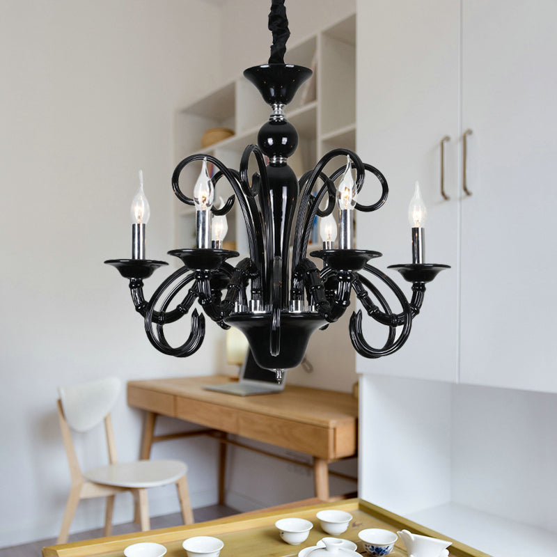 Metallic Hanging Chandelier Light - Industrial Style 6/8 Bulbs Black Finish Suspension For Living